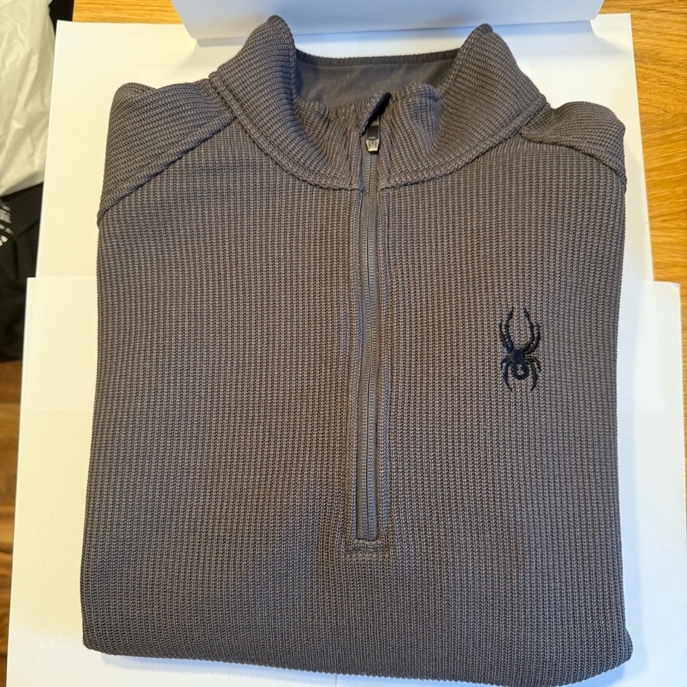 EUC SPYDER Grey Men's Outbound 1/4 Zip Midweight Core Sweater Charcoal Sz L